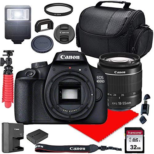  Canon Intl. Canon EOS 4000D Camera w/ 18-55mm III Lens + Camera Case + 32GB SD Card (13pc Bundle)