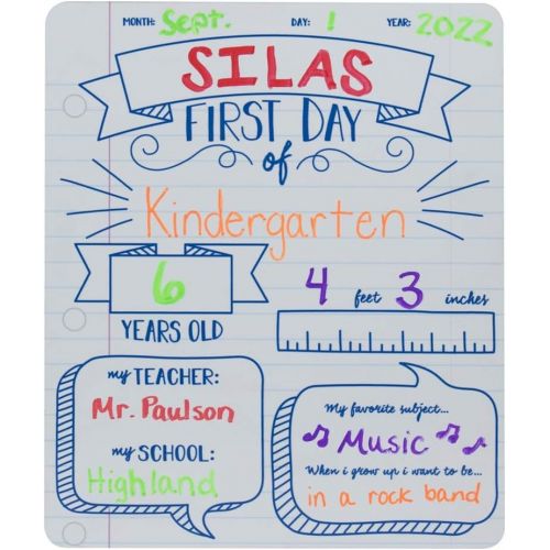  [아마존베스트]Canopy Street Note Book First & Last Day of School Reusable Dry Erase Chalkboard Style Sign Photo Prop Set - Easy Clean Back to School and Last Day Sign - Notebook Design 10 x 12