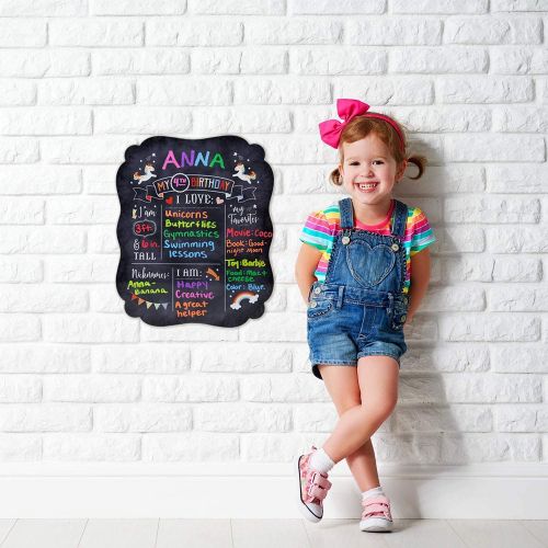  [아마존베스트]Canopy Street 16 x 20 Unicorn Rainbow Birthday Milestone Chalkboard Style Photo Prop for Babies and Toddlers - Reusable Chalkboard