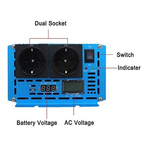  [아마존베스트]-Service-Informationen Cantonape Voltage Converter 2000 W 12 V 230 V Pure Sine Wave Power Inverter with 2 Sockets and LED + LCD Display