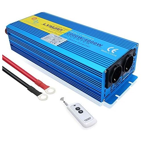  [아마존베스트]-Service-Informationen Cantonape Voltage Converter 2000 W 12 V 230 V Pure Sine Wave Power Inverter with 2 Sockets and LED + LCD Display