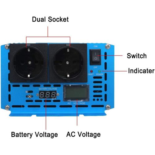  [아마존베스트]-Service-Informationen Cantonape Voltage Converter 2000 W 12 V 230 V Pure Sine Wave Power Inverter with 2 Sockets and LED + LCD Display