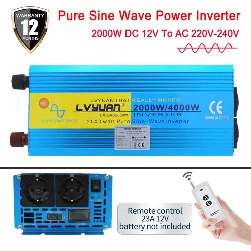  [아마존베스트]-Service-Informationen Cantonape Voltage Converter 2000 W 12 V 230 V Pure Sine Wave Power Inverter with 2 Sockets and LED + LCD Display