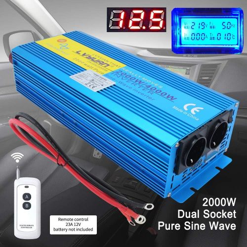  [아마존베스트]-Service-Informationen Cantonape Voltage Converter 2000 W 12 V 230 V Pure Sine Wave Power Inverter with 2 Sockets and LED + LCD Display