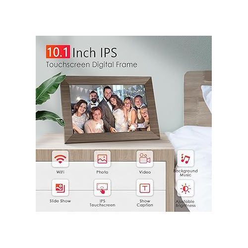  10.1 WiFi Digital Picture Frame, IPS Touch Screen Smart Cloud Digital Photo Frame with 16GB Storage, Wall Mountable, Auto-Rotate, Share Photos via Frameo App