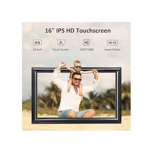  16 Inch Large Digital Picture Frame, Canupdog WiFi Digital Photo Frame with 1920 * 1080 IPS Touchscreen, 32GB Storage, Auto-Rotate, Wall Mountable, Easy Setup, Slideshow Photos and Videos