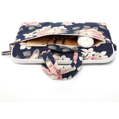  [아마존베스트]Canvaslife White Rose Patten Waterproof Laptop Shoulder Messenger Bag Case Sleeve for 14 Inch 15 Inch Laptop Case Laptop Briefcase 15.6 Inch