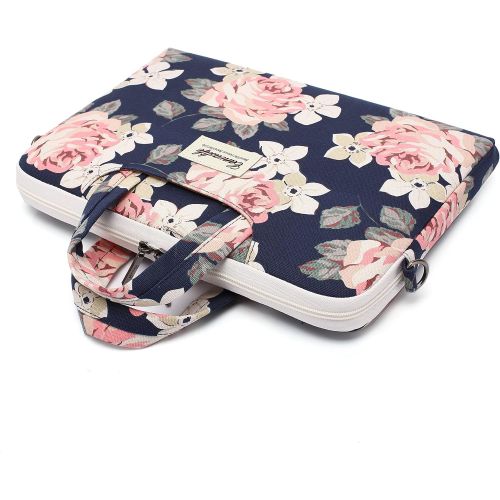  [아마존베스트]Canvaslife White Rose Patten Waterproof Laptop Shoulder Messenger Bag Case Sleeve for 14 Inch 15 Inch Laptop Case Laptop Briefcase 15.6 Inch