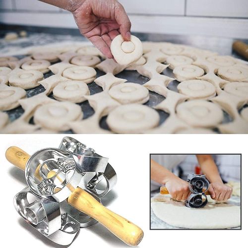  Caonidaye Metal Revolving Donut Cutter Maker Machine Mold Pastry Dough Baking Roller for Donuts Snack Cooking Baking