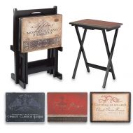 Cape Craftsmen Tray Tables with Classic Functional and DecorativeVintage Wine Labels Snack Table Set. Includes 4 Snack Tables and Stand