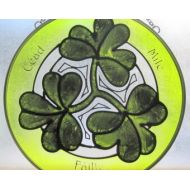 CapeCodGlassShop Hand Painted Celtic Art Glass Irish Shamrock Suncatcher Ornament Size 7 Diameter