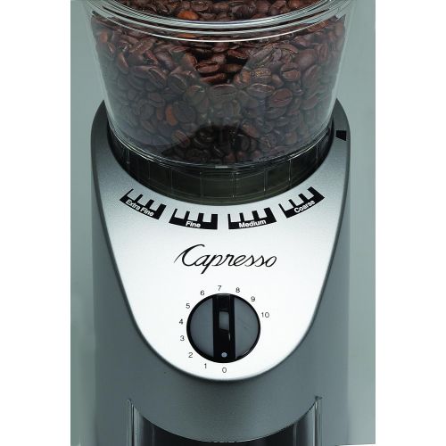  Capresso 560Infinity Conical Burr Grinder, Brushed Silver, 8.5-Ounce