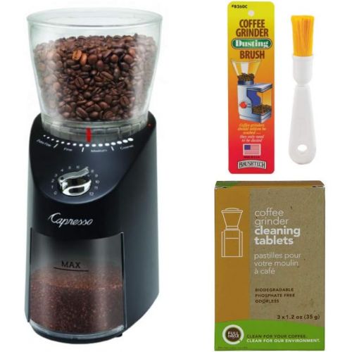  Capresso 570.01 Infinity Plus Commercial Grade Conical Burr Grinder, Black Includes Dusting Brush and Cleaning Tablets