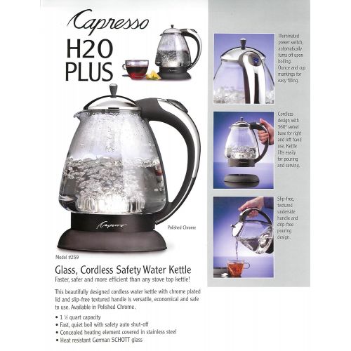  Capresso 259 H2O Plus Glass Water Kettle, Polished Chrome