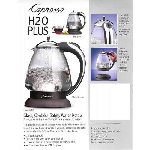  Capresso 259 H2O Plus Glass Water Kettle, Polished Chrome