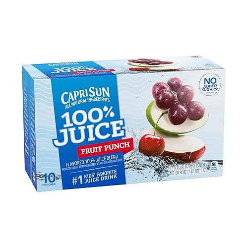 Capri Sun 100% Juice Fruit Punch Naturally Flavored Kids Juice Blend (40 ct Pack, 4 Boxes of 10 Pouches)