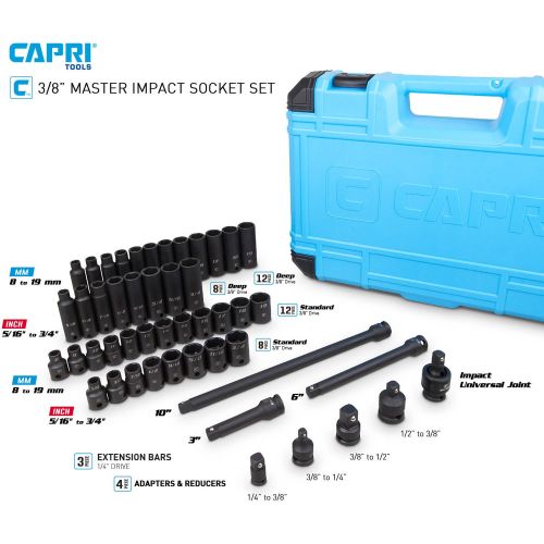  Capri Tools 38 Drive Master Impact Socket Set with Adapters and Extensions, CrMo, 48 Pieces