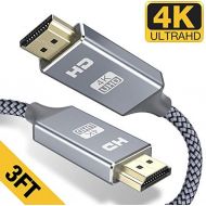 [아마존베스트]Capshi HDMI Cable 3FT - Braided Cord - 4K HDMI 2.0 Ready - High Speed - Gold Plated Connectors - Ethernet/Audio Return Channel - Video 4K UHD 2160p, HD 1080p, 3D - Xbox Playstation PS3 PS