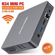 Capshi N34 Fanless Mini PC Desktop 6G, Windows 10 Pro 64-Bit/ 6GB/64GB, Support M.2 SSD, Intel Celeron N3450 (up to 2.2 GHz) HD Graphics 500, 4K/ 1000M LAN/ 2.4G+5.8G WiFi [Dual Output -