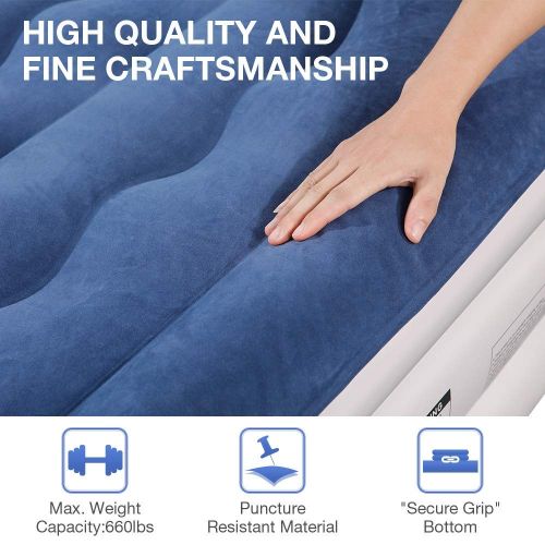  Capshi Premium Air Mattress Queen Size, Portable Inflatable High Airbed Blow up Raised Airbed with Built-in Electric Pump with 1-Year Guarantee