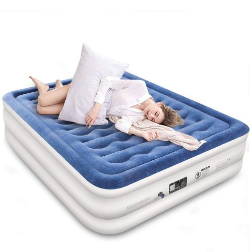  Capshi Premium Air Mattress Queen Size, Portable Inflatable High Airbed Blow up Raised Airbed with Built-in Electric Pump with 1-Year Guarantee