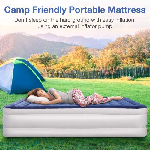  Capshi Premium Air Mattress Queen Size, Portable Inflatable High Airbed Blow up Raised Airbed with Built-in Electric Pump with 1-Year Guarantee