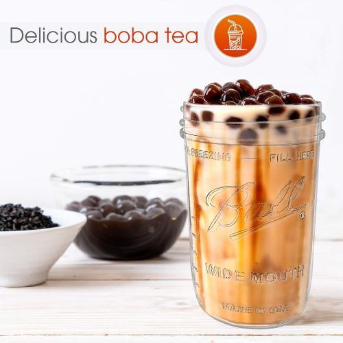  [아마존베스트]Capsule Classic Reusable Wide Mouth Smoothie Cups Boba Tea Cups Bubble Tea Cups with Lids and Silver Straws Ball Mason Jars Glass Cups (2-pack, 16 oz mason jars)