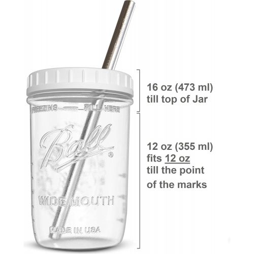  [아마존베스트]Capsule Classic Reusable Wide Mouth Smoothie Cups Boba Tea Cups Bubble Tea Cups with Lids and Silver Straws Ball Mason Jars Glass Cups (2-pack, 16 oz mason jars)