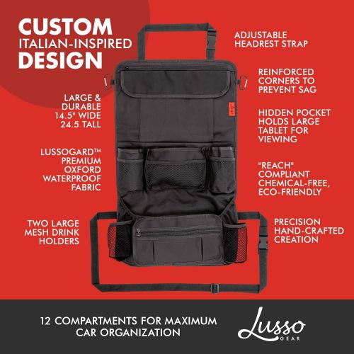  [아마존 핫딜]  [아마존핫딜]Lusso Gear Car Back Seat Organizer with Larger Protection & Storage - 12 Compartments including iPad Holder, Reinforced Corners to Prevent Sag, Eco Friendly Materials - Great Travel Accessory