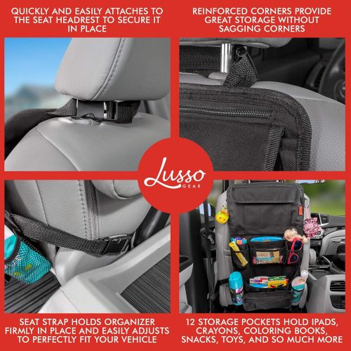  [아마존 핫딜]  [아마존핫딜]Lusso Gear Car Back Seat Organizer with Larger Protection & Storage - 12 Compartments including iPad Holder, Reinforced Corners to Prevent Sag, Eco Friendly Materials - Great Travel Accessory