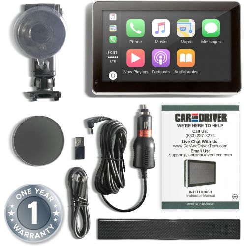  Car and Driver INTELLIDASH with Apple Carplay and Android Auto, 7 IPS Touchscreen Multimedia Player with Bluetooth, Mirror Link, SiriusXM, Google, Siri Assistant Dash or Windshield