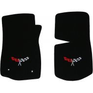 Car mats 1968-1982 C3 Corvette Classic Loop Black Front Floor Mats Set with Crossed Flags Logo in Silver & Red