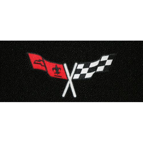  Car mats 1968-1982 C3 Corvette Classic Loop Black Front Floor Mats Set with Crossed Flags Logo in Silver & Red