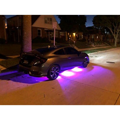  Car mats ROCCS 8Pcs RGB LED Rock Light Multicolor Neon LED Light Kit with Bluetooth Wireless Remote Control for Jeep Off Road Car Truck Underbody Vehicle Tail Glow Lamp