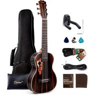 [아마존베스트]30 inch Caramel CB904G Ebony Wood Electric Guitalele Small Guitar Kit Beginner Guitarlele Starter Bundle Strings, Padded Gig Bag, Strap and Wall mount Set