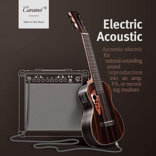  [아마존베스트]30 inch Caramel CB904G Ebony Wood Electric Guitalele Small Guitar Kit Beginner Guitarlele Starter Bundle Strings, Padded Gig Bag, Strap and Wall mount Set
