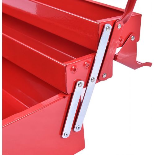  Caraya 5 Trays Mechanic Garage Steel Cantilever Tool Box Chest Storage Portable Red 20 Inch