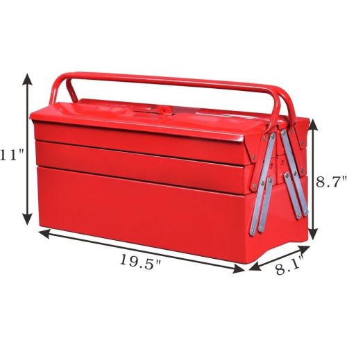  Caraya 5 Trays Mechanic Garage Steel Cantilever Tool Box Chest Storage Portable Red 20 Inch