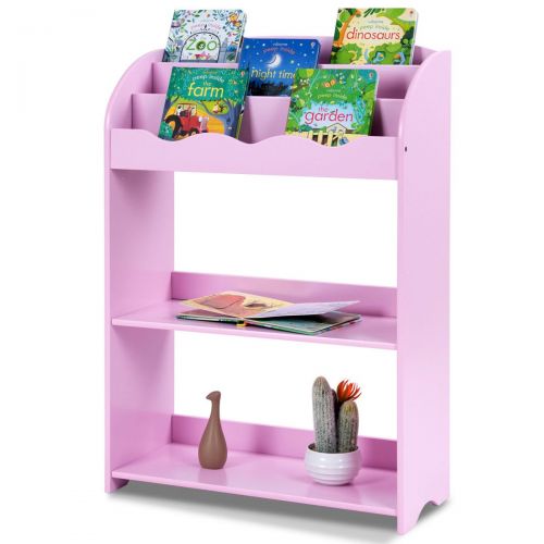  Caraya 3-Tiers Bookshelf Magazine Storage Bookcase Furniture Gift Study Kids Teen Pink