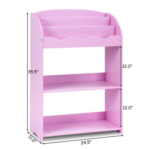  Caraya 3-Tiers Bookshelf Magazine Storage Bookcase Furniture Gift Study Kids Teen Pink