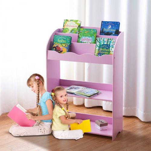  Caraya 3-Tiers Bookshelf Magazine Storage Bookcase Furniture Gift Study Kids Teen Pink