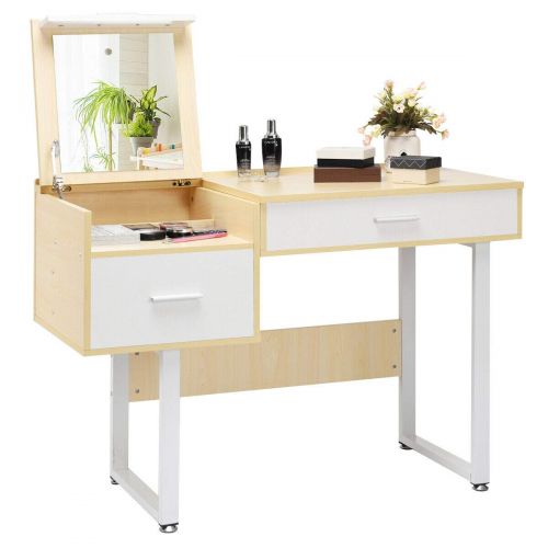  Caraya Combining Simplicity Fashion Glamorous Vanity Table with Flip Top Square Mirror Makeup Dressing Table, Writing Desk