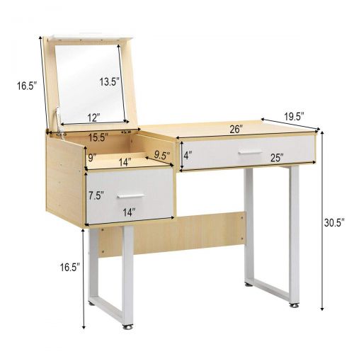  Caraya Combining Simplicity Fashion Glamorous Vanity Table with Flip Top Square Mirror Makeup Dressing Table, Writing Desk