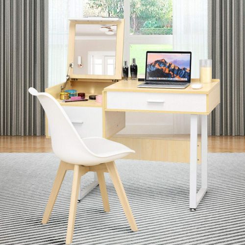  Caraya Combining Simplicity Fashion Glamorous Vanity Table with Flip Top Square Mirror Makeup Dressing Table, Writing Desk