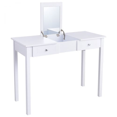  Caraya Dressing Table Flip Top Desk Mirror 2 Drawers Furniture White Vanity Table