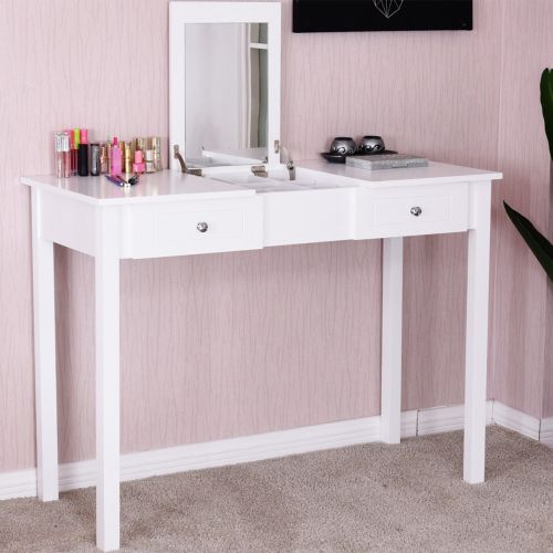  Caraya Dressing Table Flip Top Desk Mirror 2 Drawers Furniture White Vanity Table