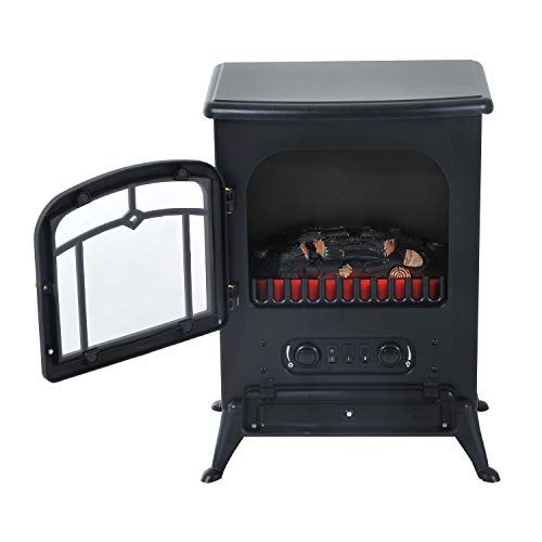  Caraya Electric Fireplace Free Standing Heater Wood Fire Flame Stove Adjust