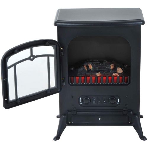  Caraya Electric Fireplace Free Standing Heater Wood Fire Flame Stove Adjust