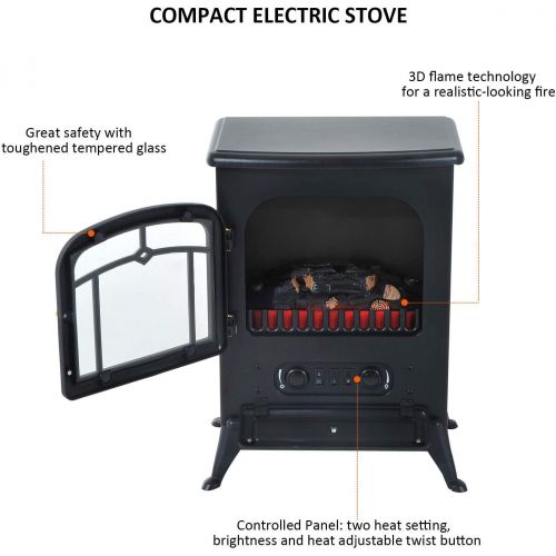  Caraya Electric Fireplace Free Standing Heater Wood Fire Flame Stove Adjust