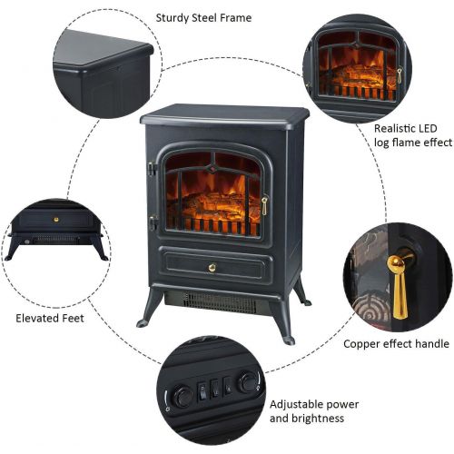  Caraya Electric Fireplace Free Standing Heater Wood Fire Flame Stove Adjust